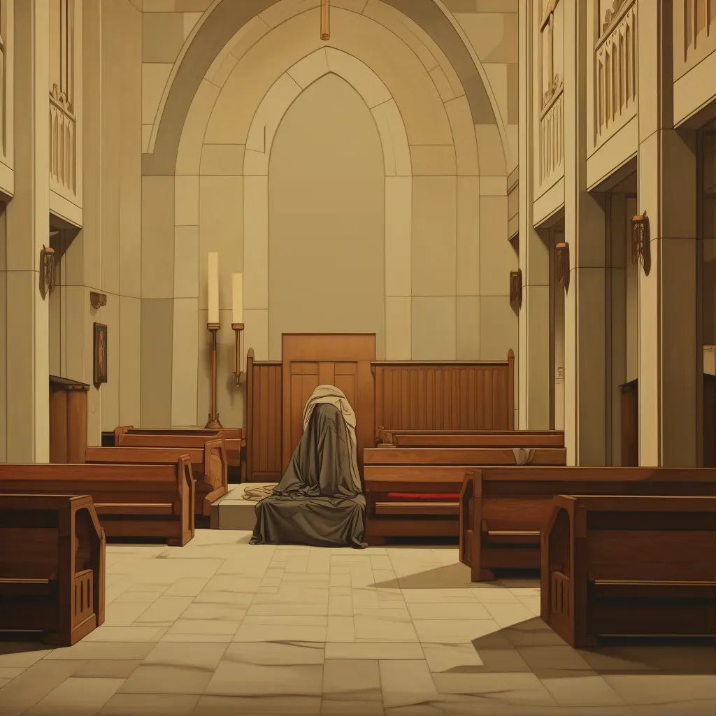 Image of chapel interior with a person sleeping on a pew - Image 1