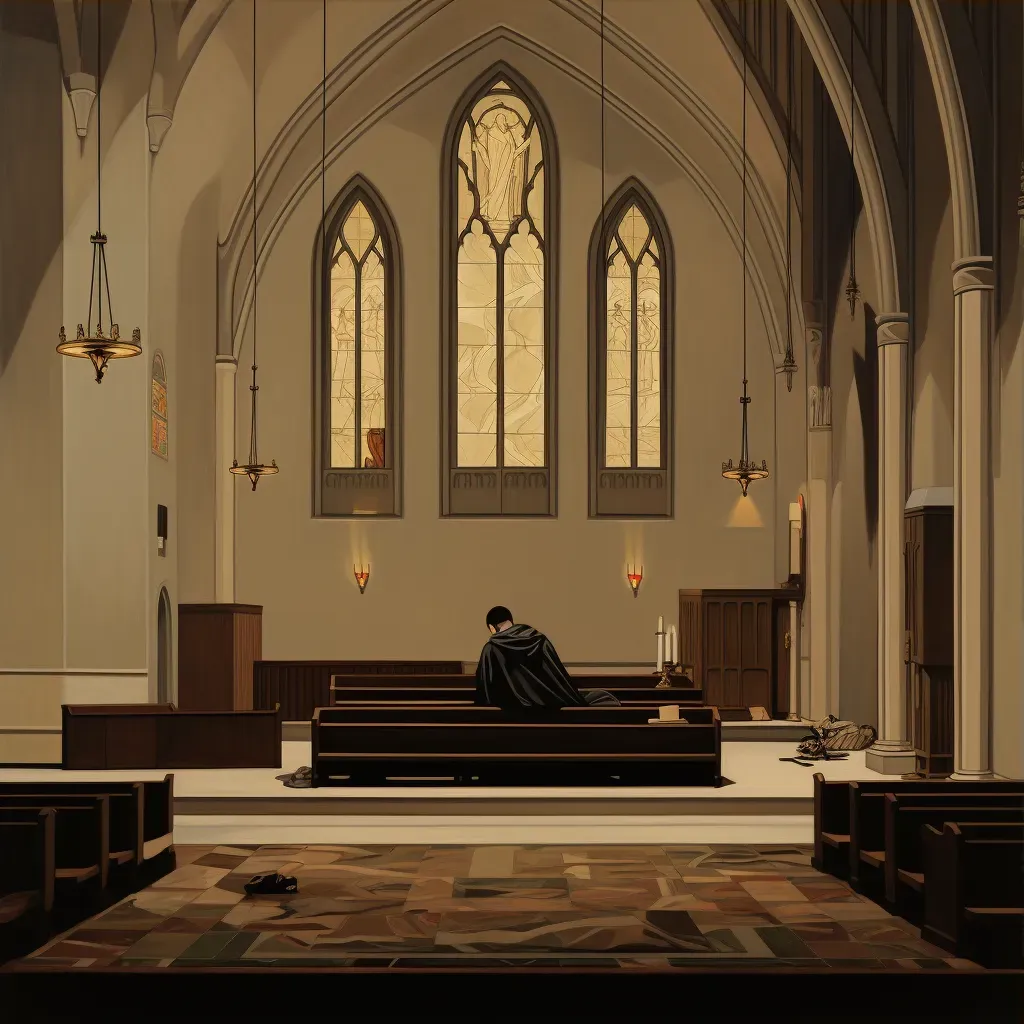 Image of chapel interior with a person sleeping on a pew - Image 3