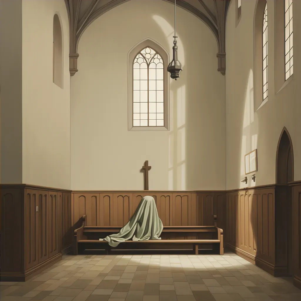 Image of chapel interior with a person sleeping on a pew - Image 4