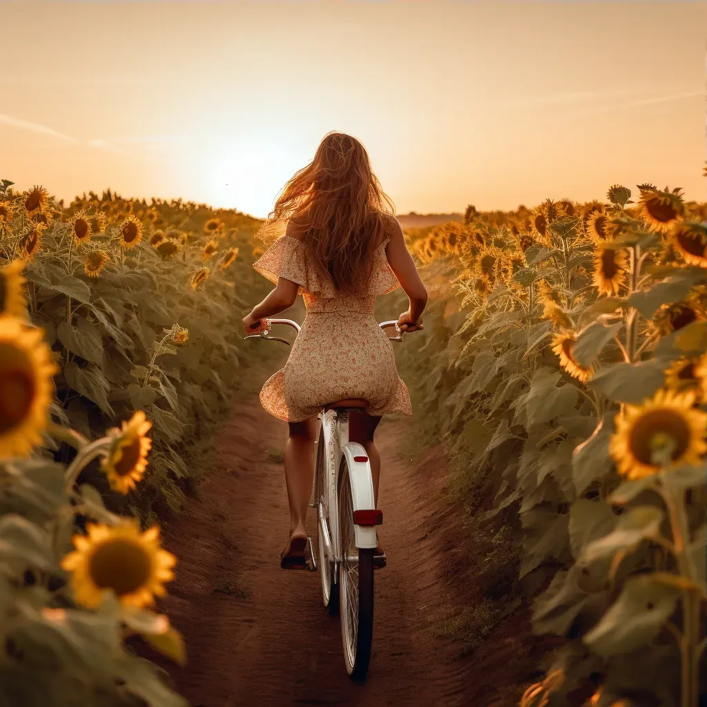 Rider in Sunflower Field at Golden Hour