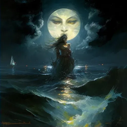 Image of a bright full moon illuminating calm sea - Image 2