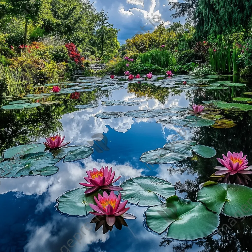 Tranquil pond with blooming water lilies. - Image 1