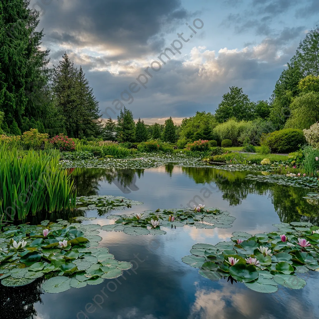 Tranquil pond with blooming water lilies. - Image 2