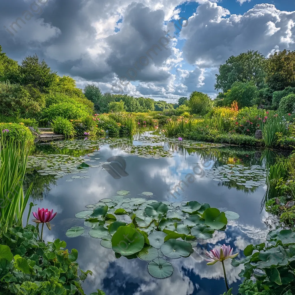 Tranquil pond with blooming water lilies. - Image 3