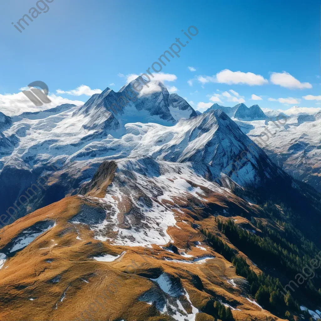 Soaring mountain peaks with a blanket of snow and alpine meadows - Image 1