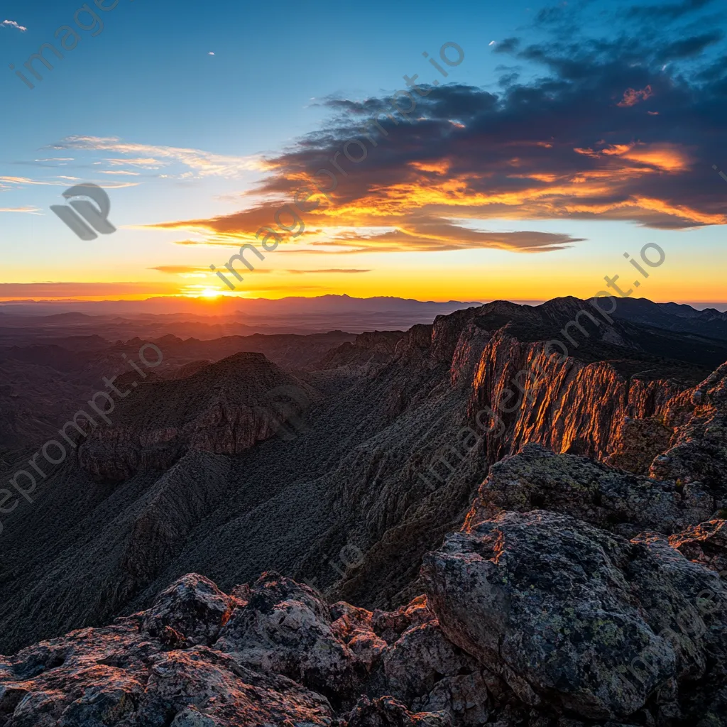 Rugged mountain plateau at sunset with contrasting shadows. - Image 4