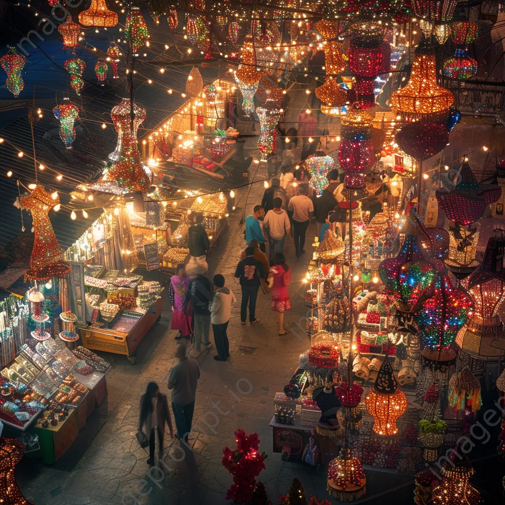 Shoppers browsing a lively holiday market with bright stalls. - Image 2