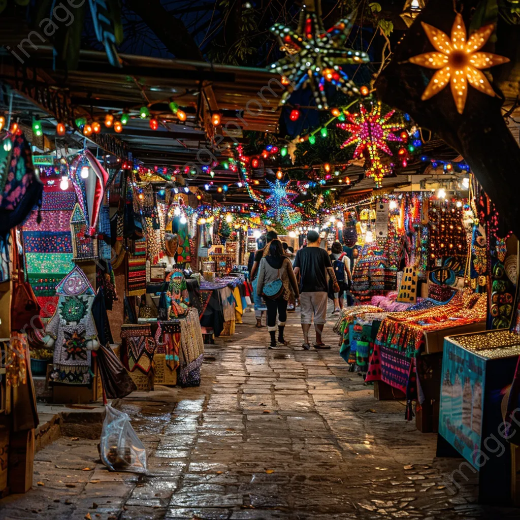 Shoppers browsing a lively holiday market with bright stalls. - Image 3