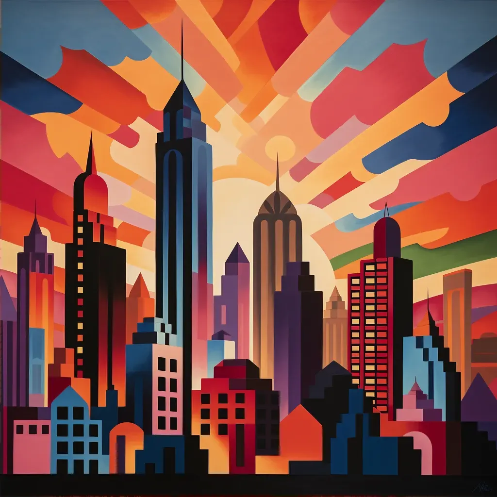 Skyline filled with geometrically designed skyscrapers at sunset - Image 2