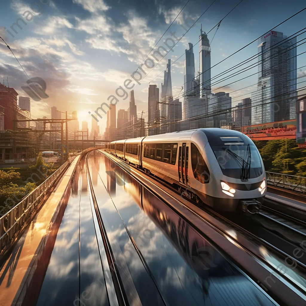 High-speed train racing through a city - Image 1