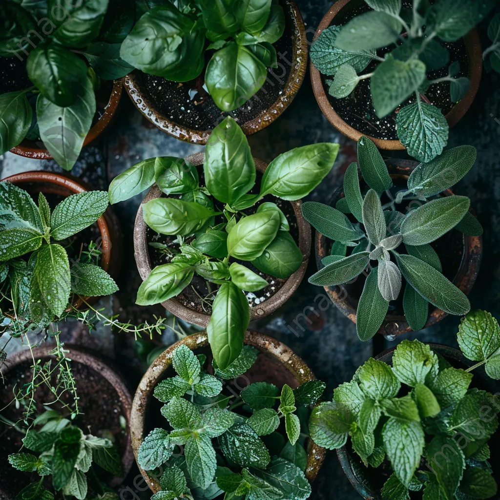 Potted organic herbs and greens on display. - Image 2