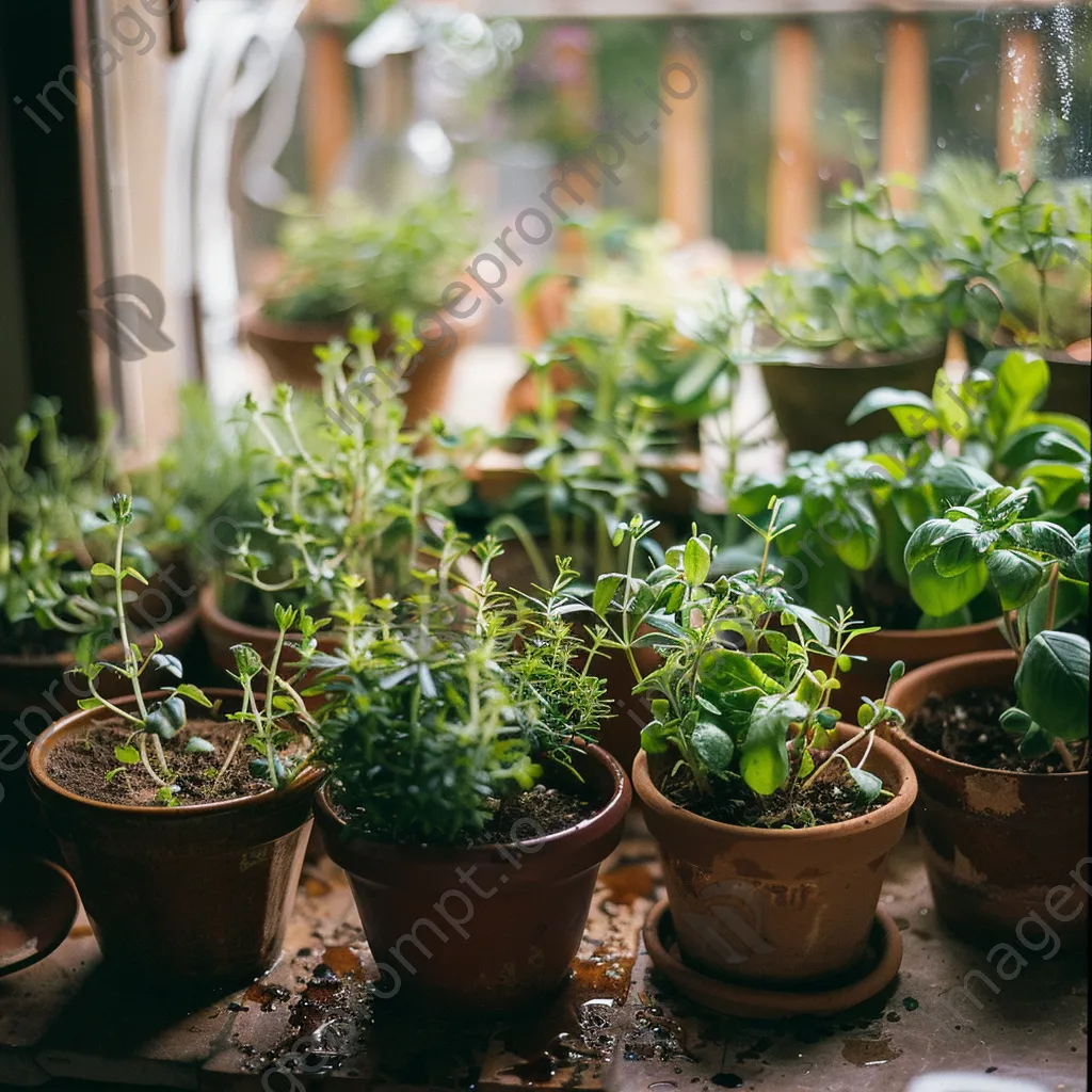 Potted organic herbs and greens on display. - Image 3