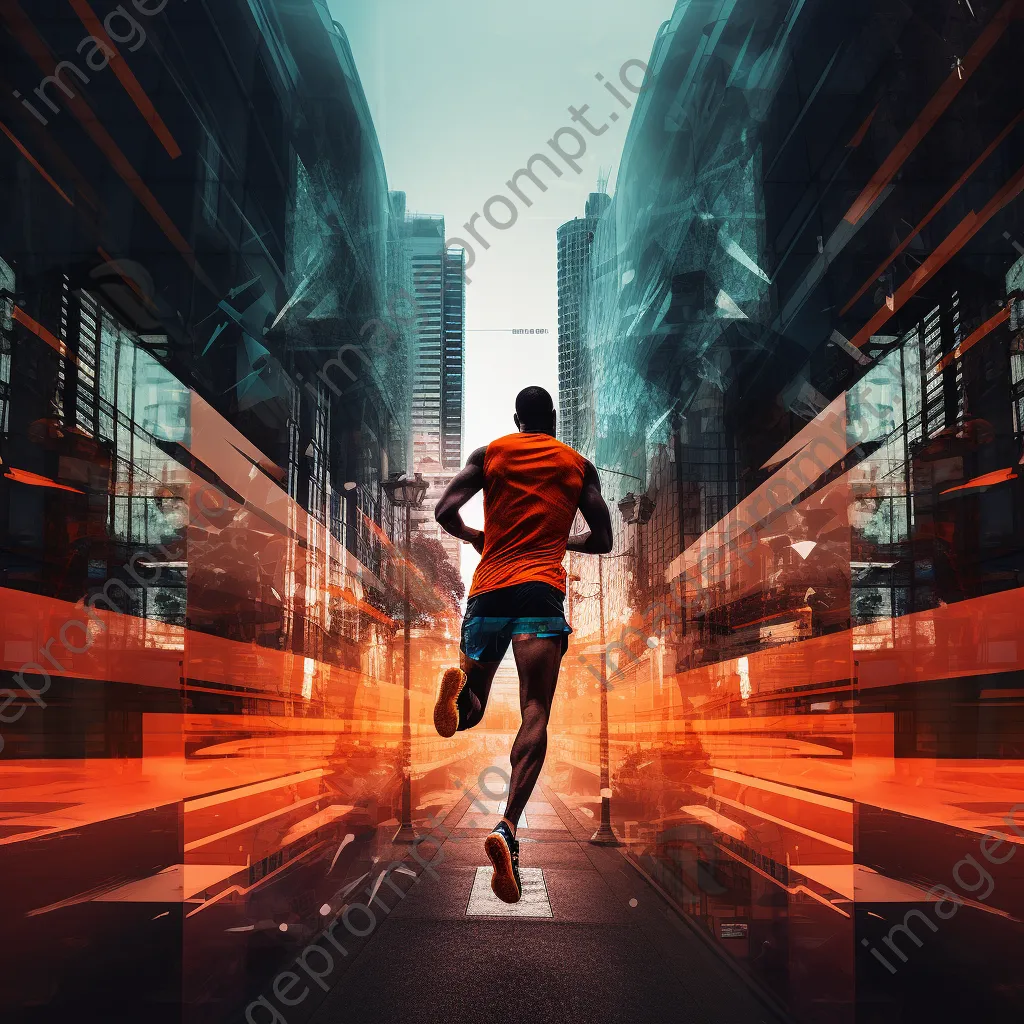 Double exposure of a runner and city landscape - Image 1