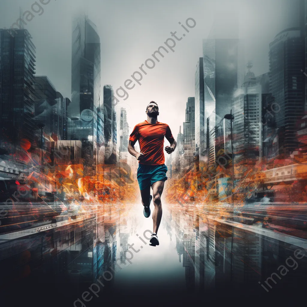 Double exposure of a runner and city landscape - Image 3