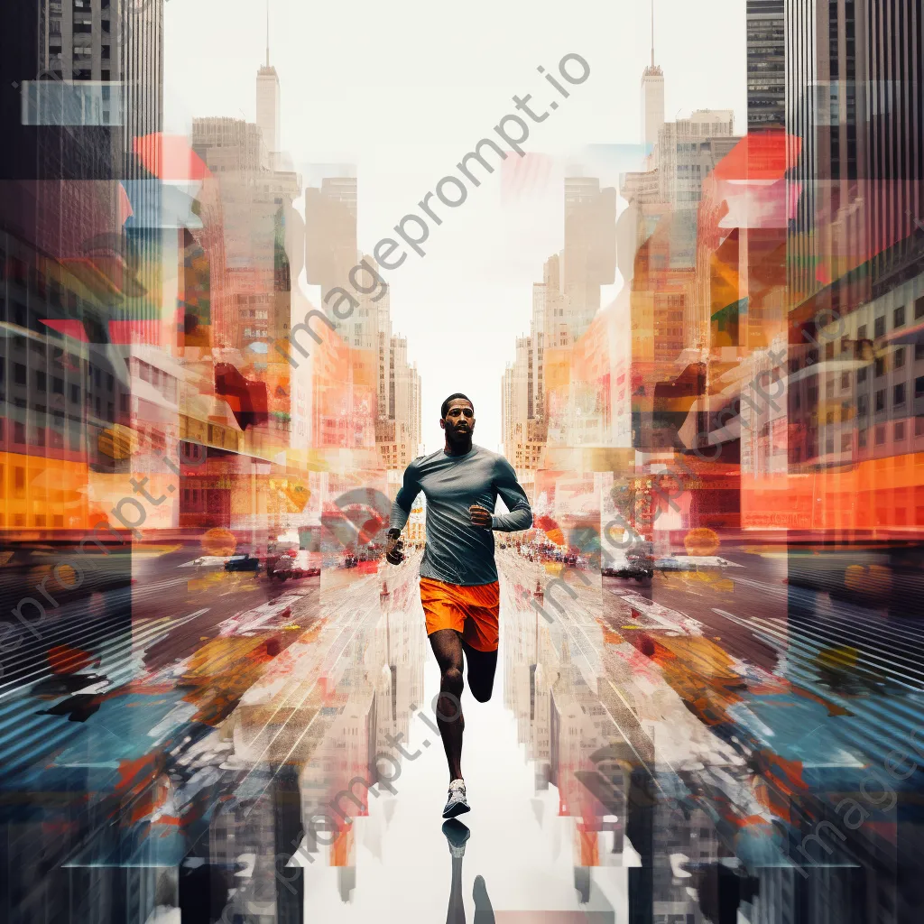 Double exposure of a runner and city landscape - Image 4