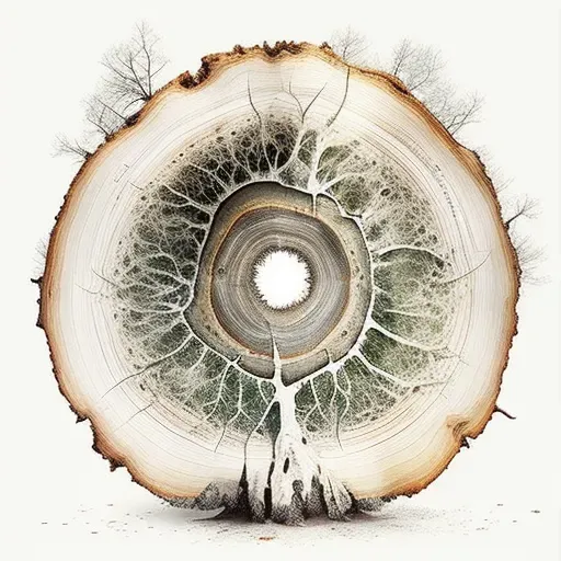 Cross-section of an old tree showing visible rings representing years - Image 1