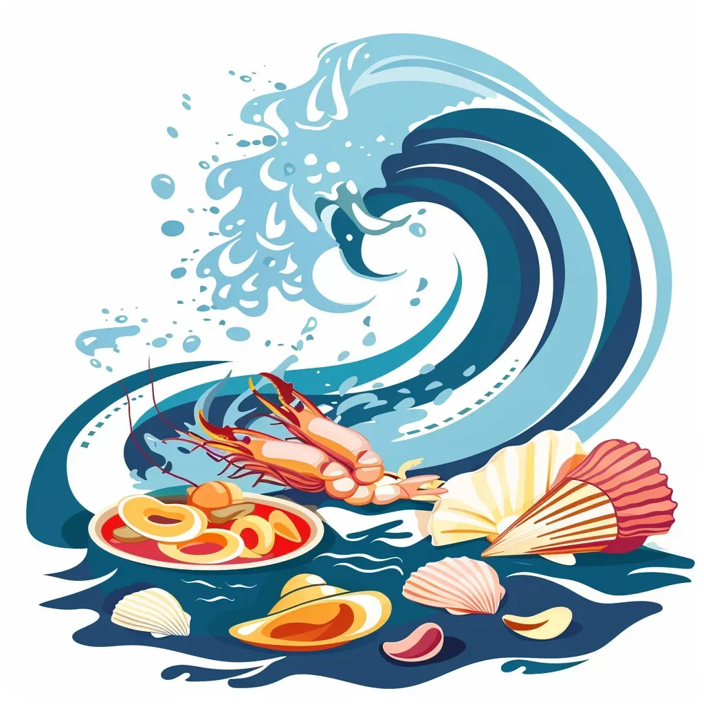 Coastal Restaurant Logo with Seafood Dishes and Ocean Waves - Image 1