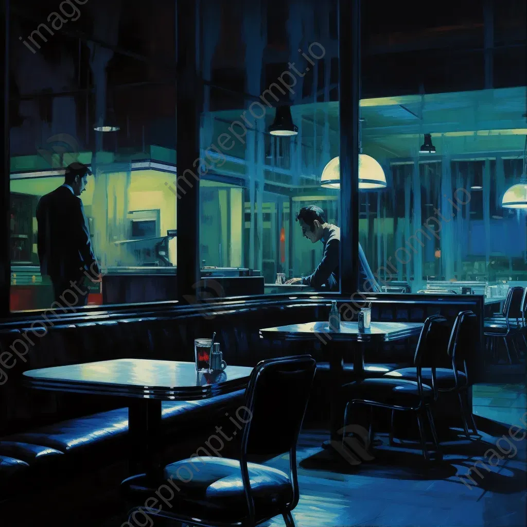 Late-night diner glowing with neon lights and filled with lonely patrons - Image 1