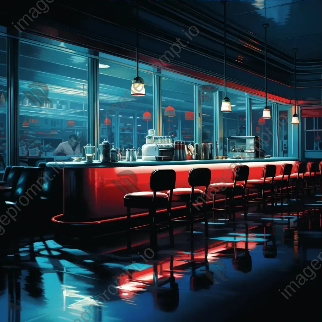 Late-night diner glowing with neon lights and filled with lonely patrons - Image 3