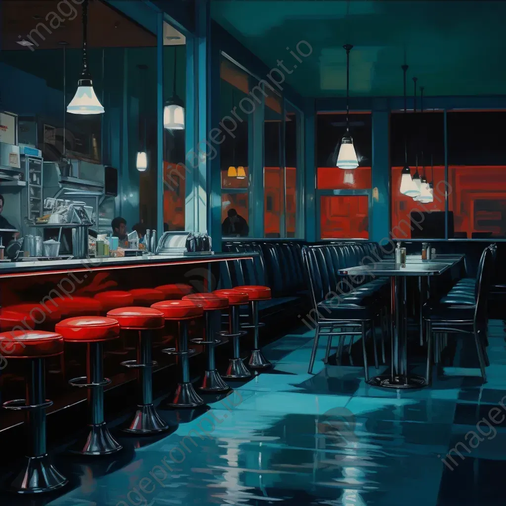 Late-night diner glowing with neon lights and filled with lonely patrons - Image 4