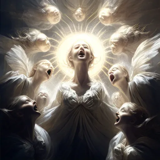 Group of celestial beings singing in a celestial cathedral - Image 2