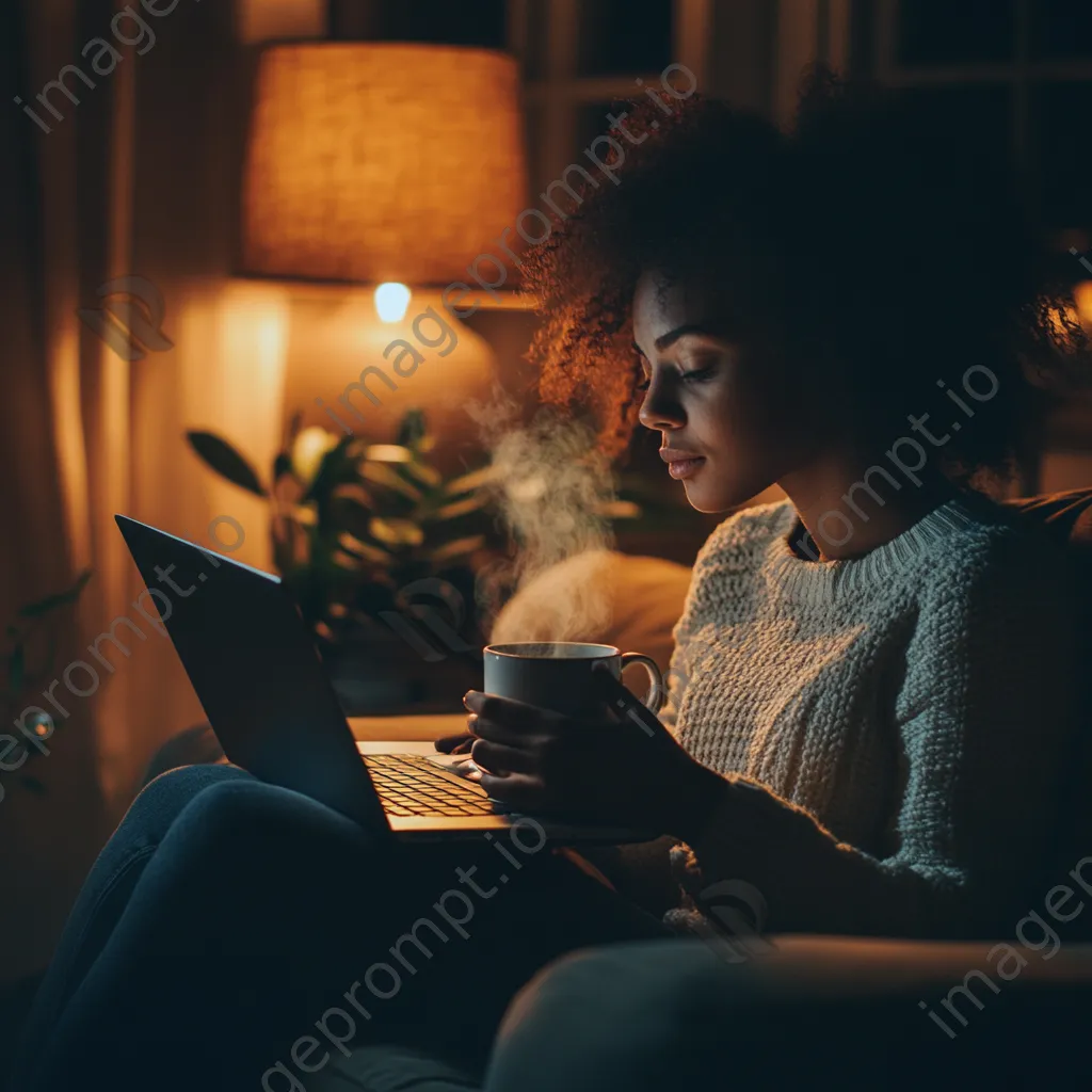 Employee enjoying a coffee break on a sofa with a laptop - Image 3