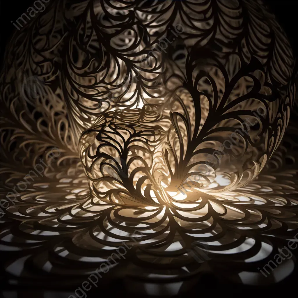 Intricate light sculpture with patterns of light and shadow in dark room - Image 4