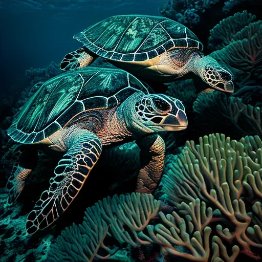 Image of critically endangered Hawksbill turtles swimming amongst vibrant coral reefs - Image 4