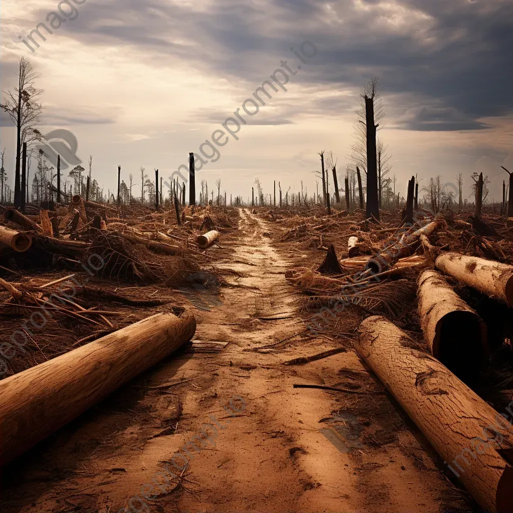 Barren land and fallen trees in deforested area - Image 2