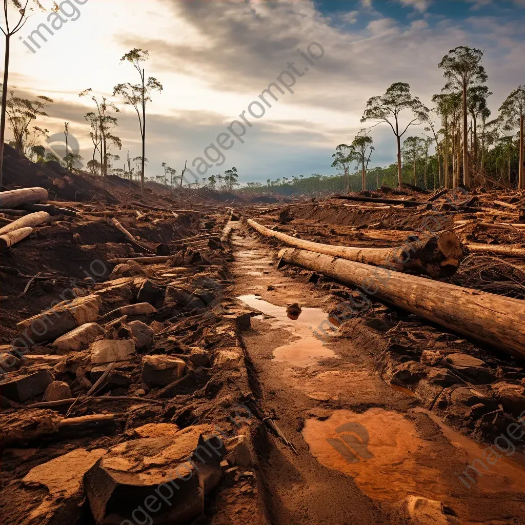 Barren land and fallen trees in deforested area - Image 4