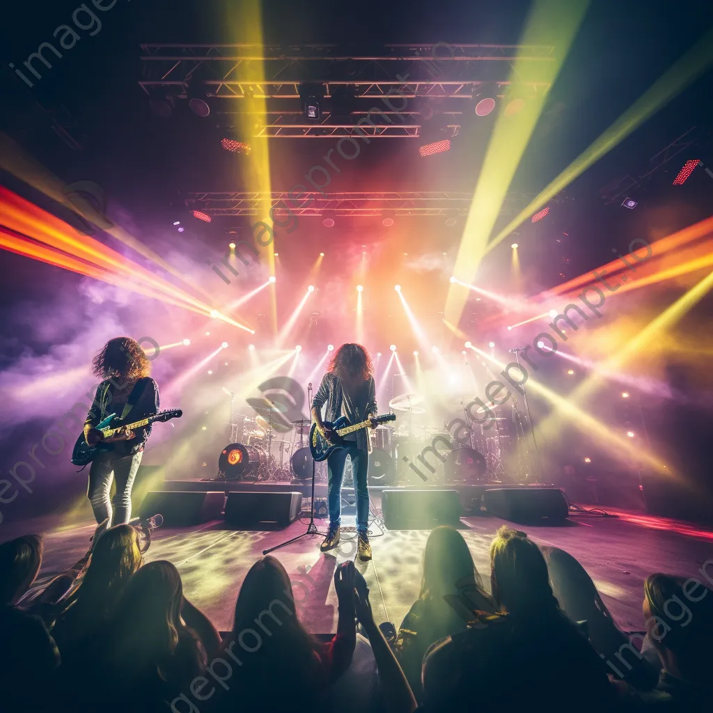 Rock band performing energetically on stage with colorful lights. - Image 3