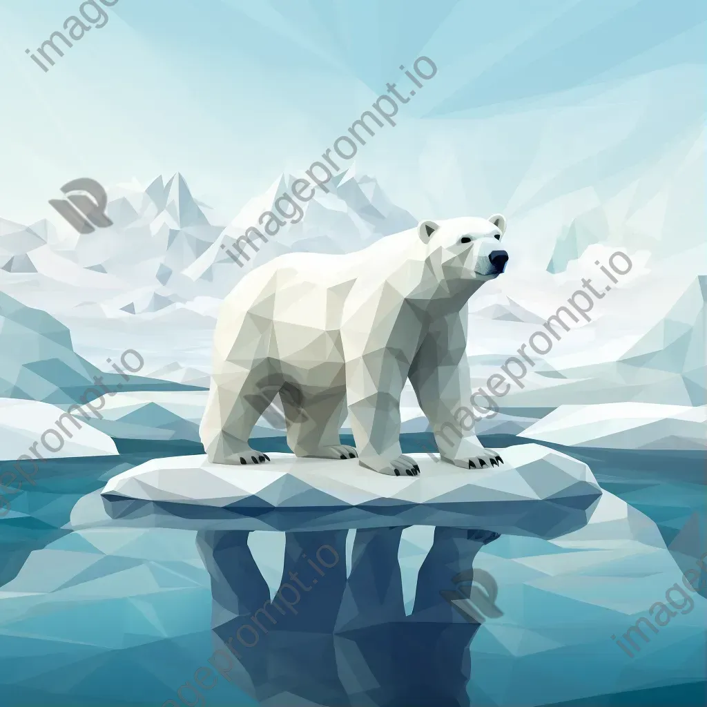 Geometric representation of polar bear on icy landscape in low poly style - Image 1