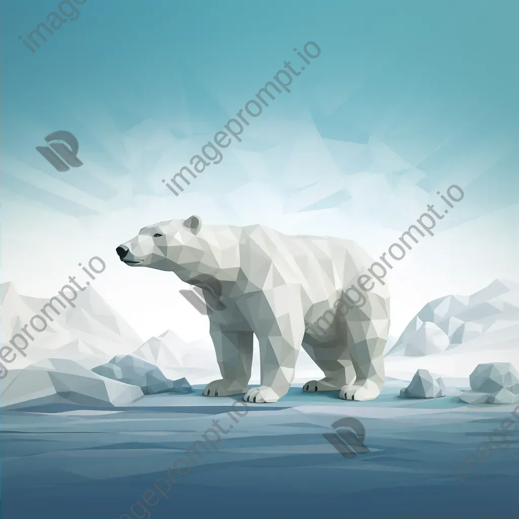 Geometric representation of polar bear on icy landscape in low poly style - Image 2