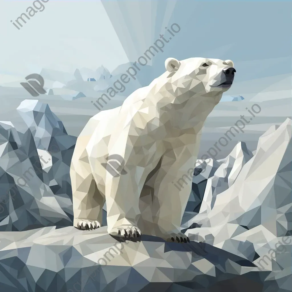 Geometric representation of polar bear on icy landscape in low poly style - Image 3