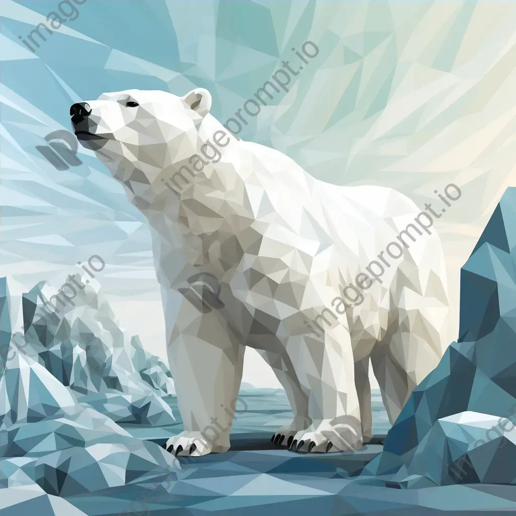 Geometric representation of polar bear on icy landscape in low poly style - Image 4