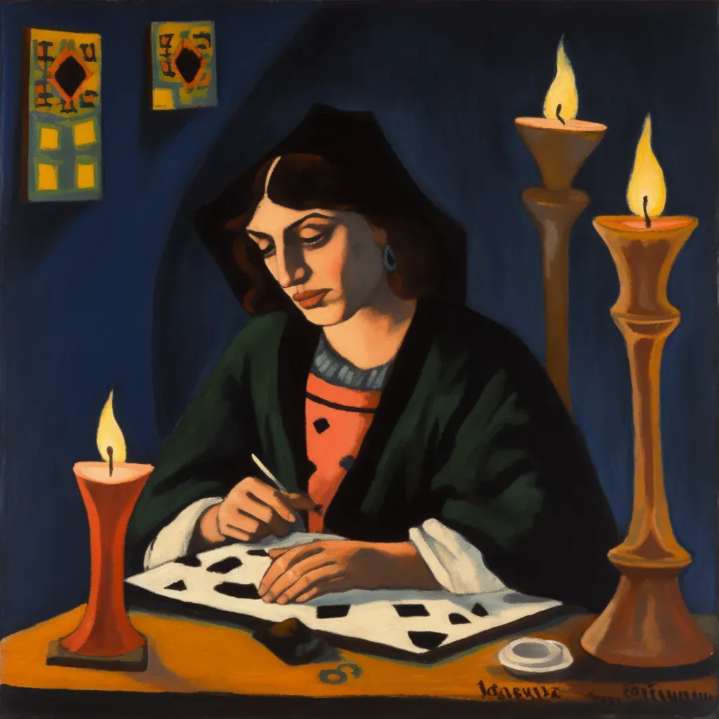 Mystical woman reading tarot cards by candlelight symbolizing esoteric wisdom - Image 3