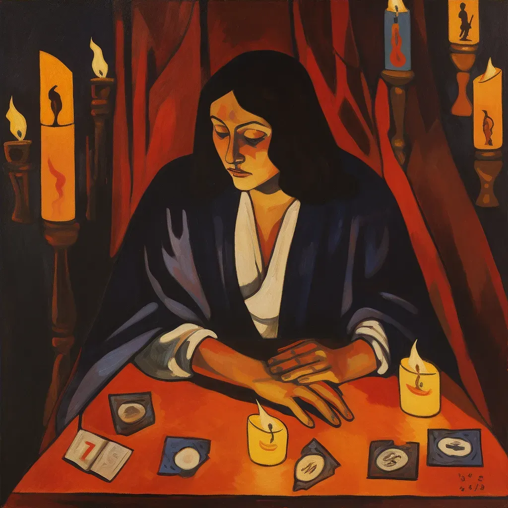 Mystical woman reading tarot cards by candlelight symbolizing esoteric wisdom - Image 4