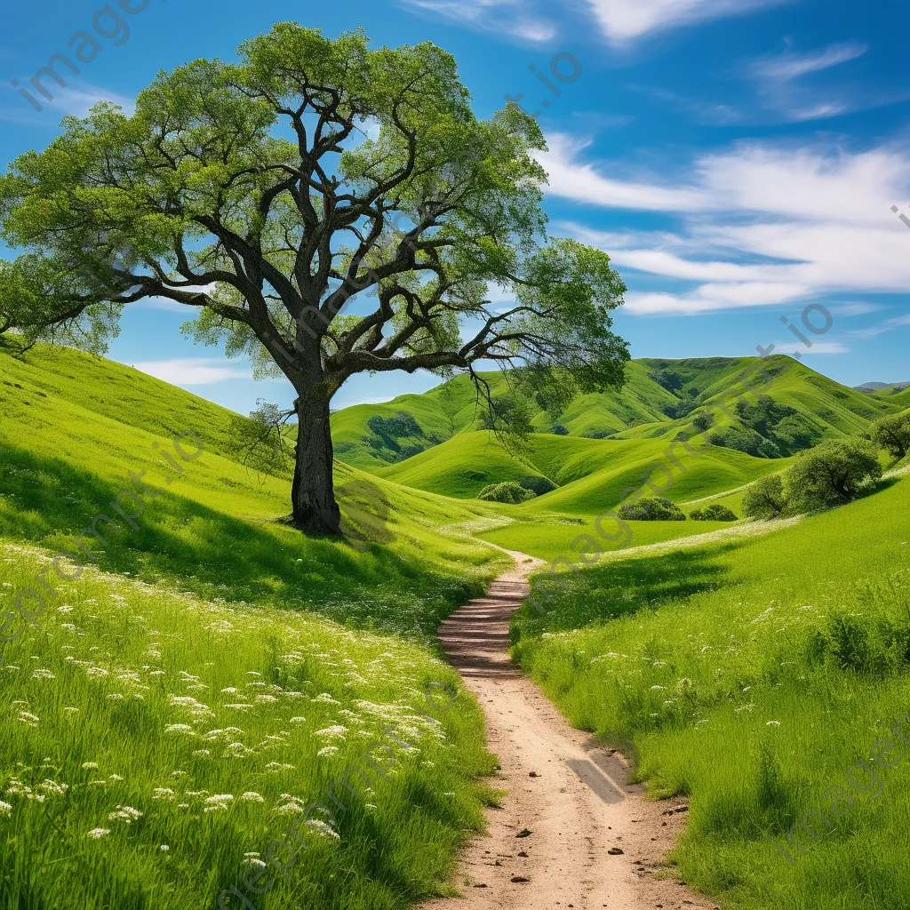 Historic trail in a lush green valley with wildflowers - Image 3