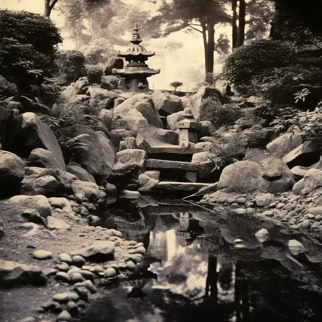 Rock garden with Buddha statue and koi pond - Image 3