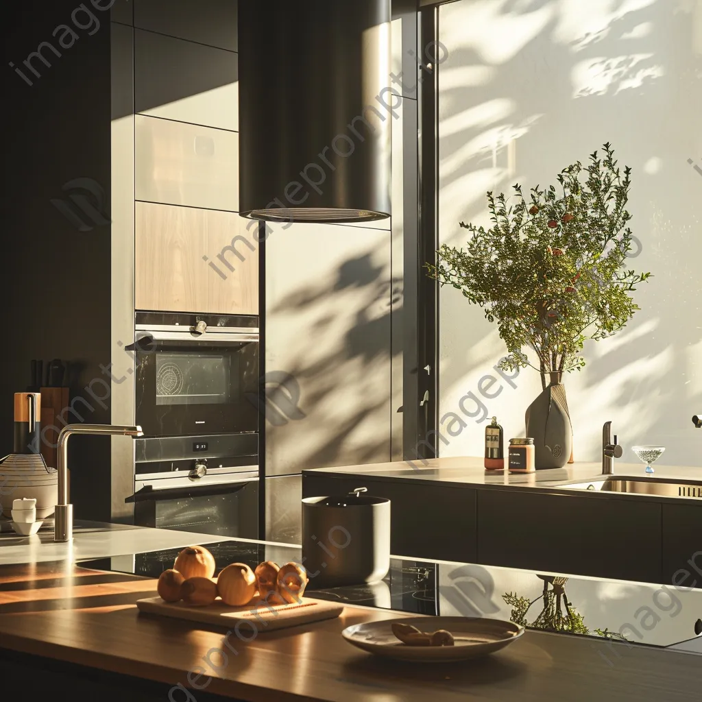 Modern kitchen with smart appliances and bright sunlight - Image 1