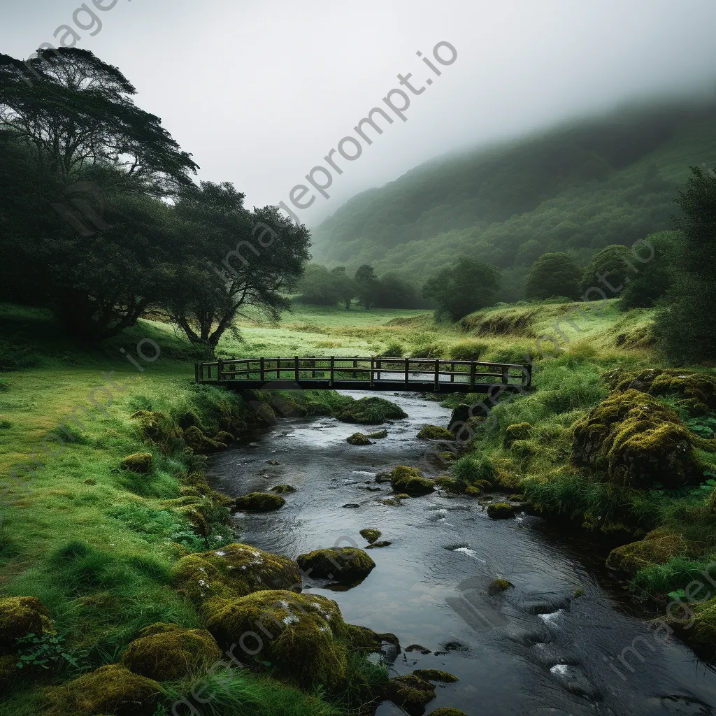 Misty bridge over a stream in nature - Image 1