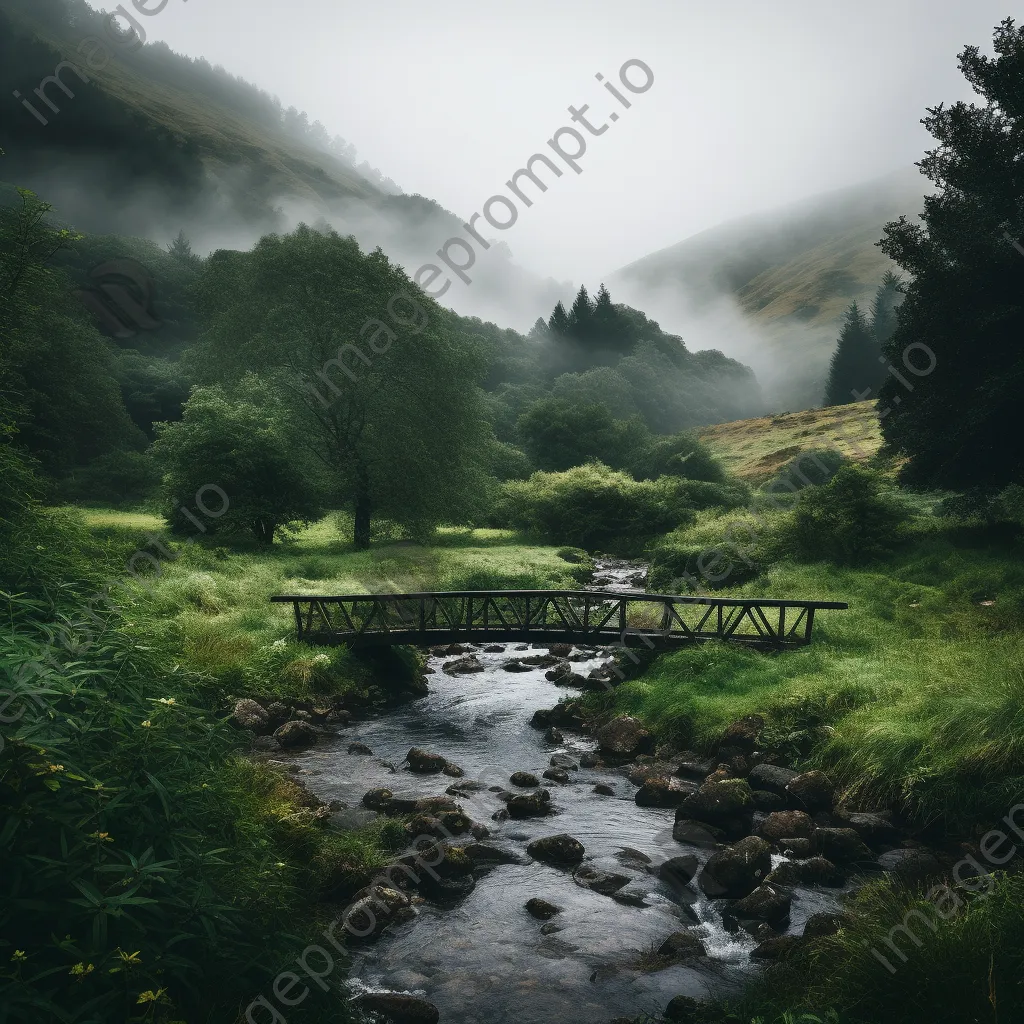 Misty bridge over a stream in nature - Image 2