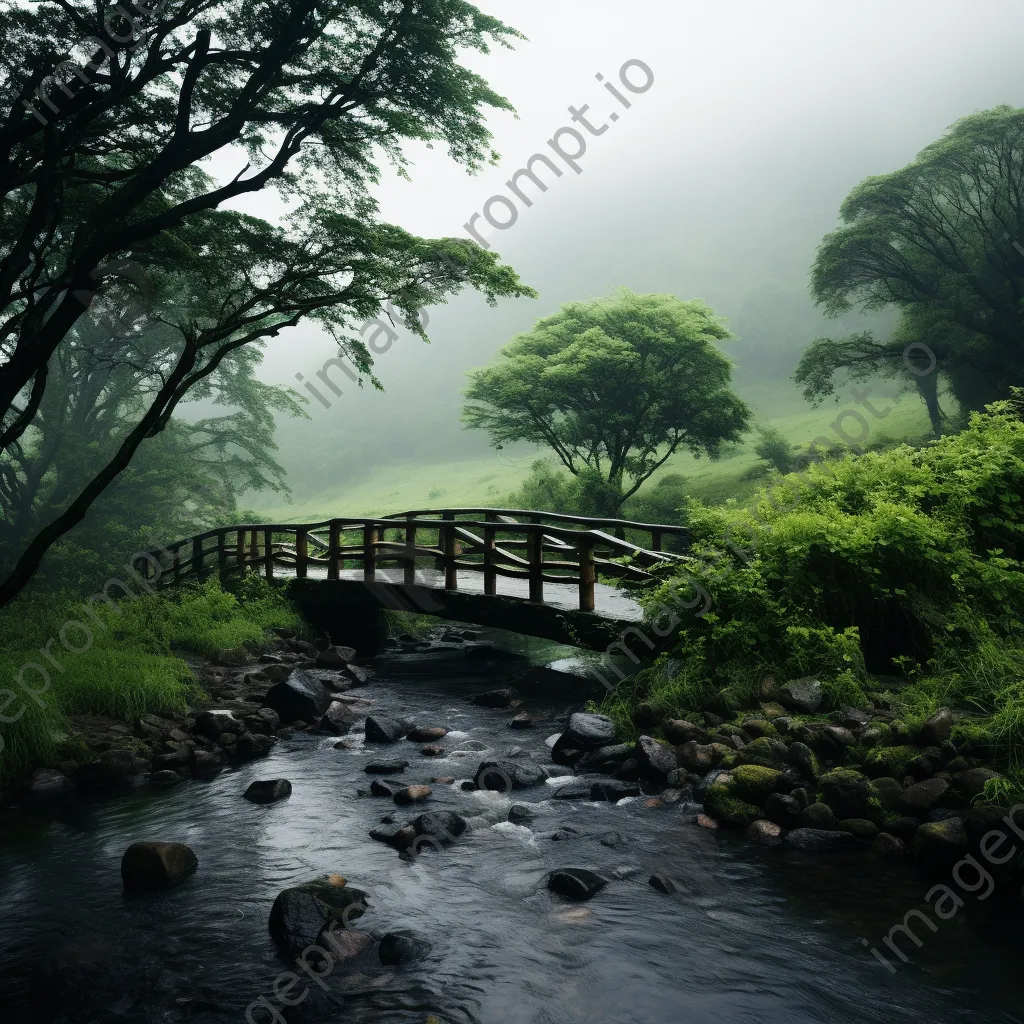 Misty bridge over a stream in nature - Image 3