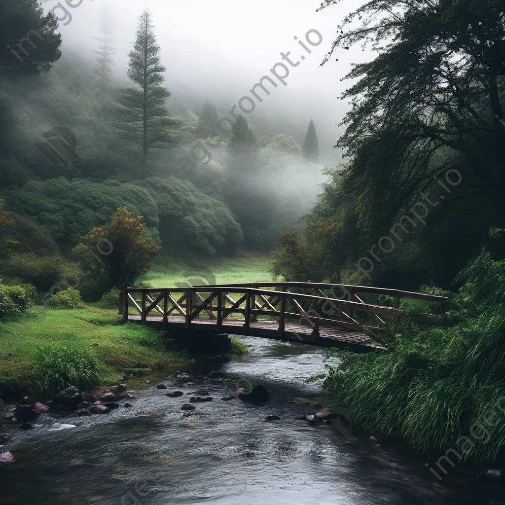 Misty bridge over a stream in nature - Image 4