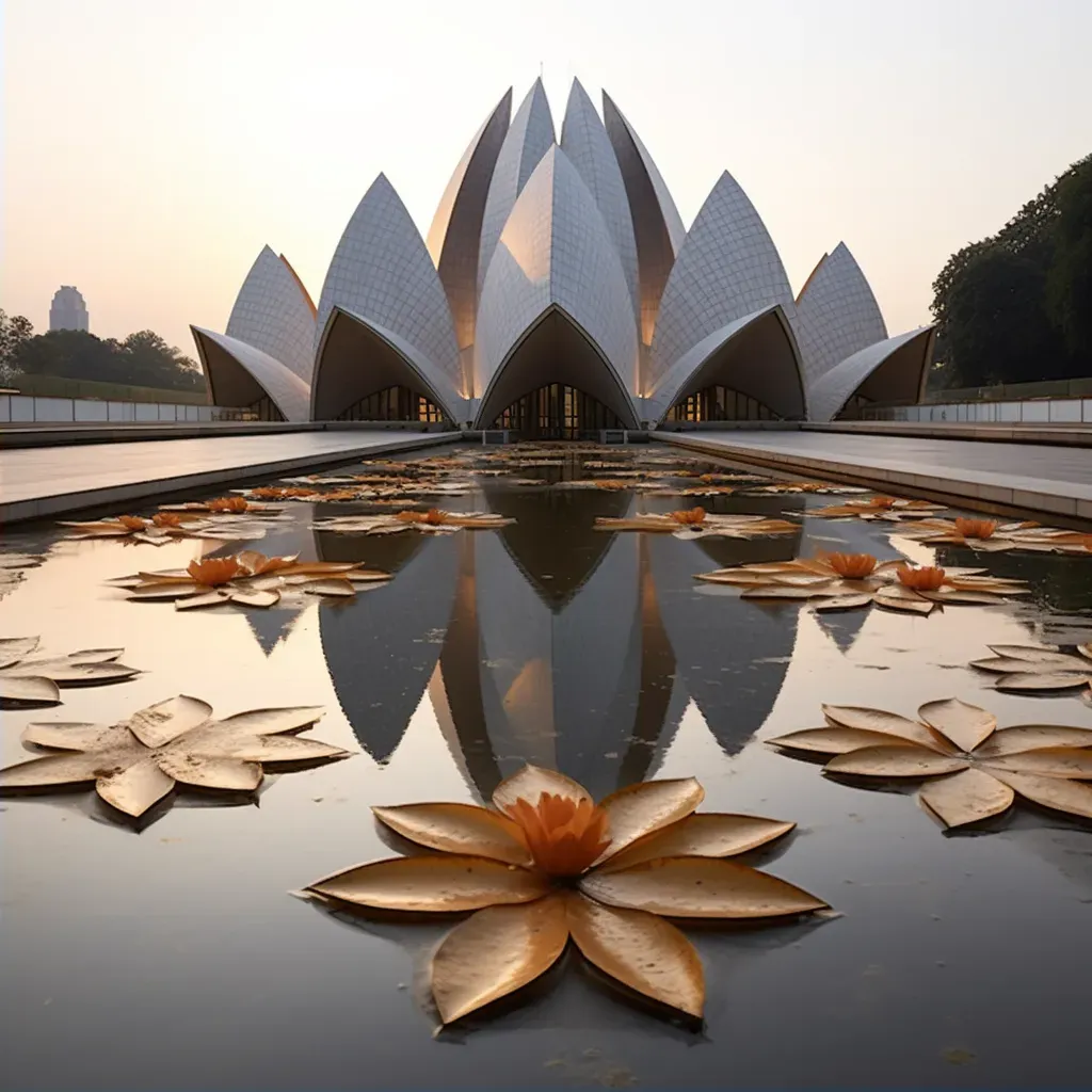 Image of Lotus Temple reflected in tranquil water, symbolizing tranquility and harmony - Image 2