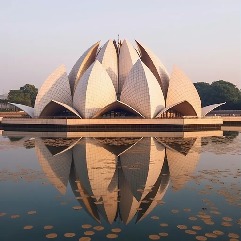 Image of Lotus Temple reflected in tranquil water, symbolizing tranquility and harmony - Image 3