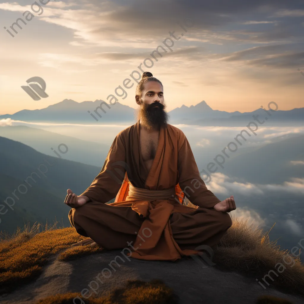 Male yogi practicing yoga on a mountain peak. - Image 4