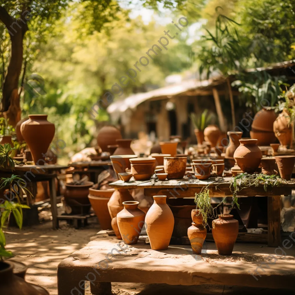 Collection of clay pots drying in a sunny garden - Image 2