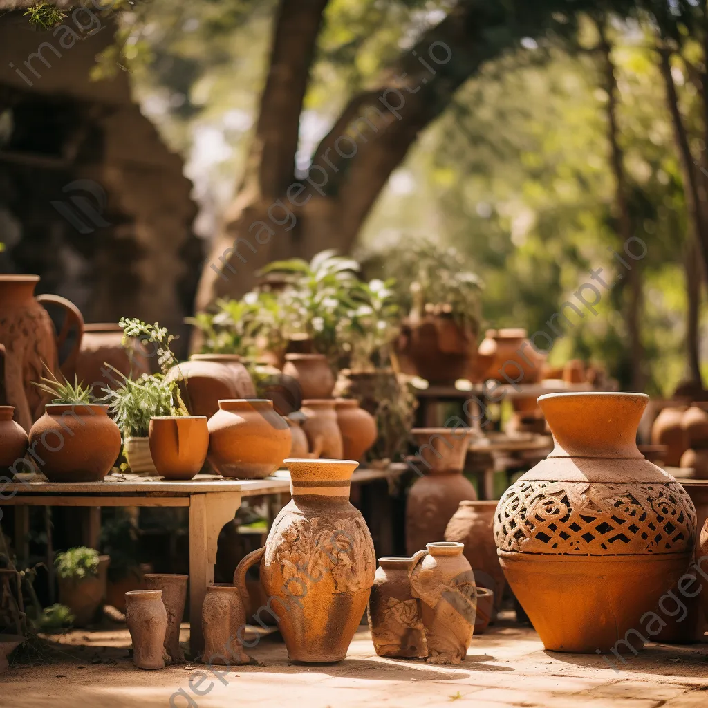 Collection of clay pots drying in a sunny garden - Image 3