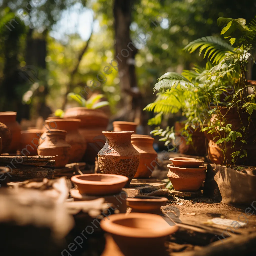 Collection of clay pots drying in a sunny garden - Image 4